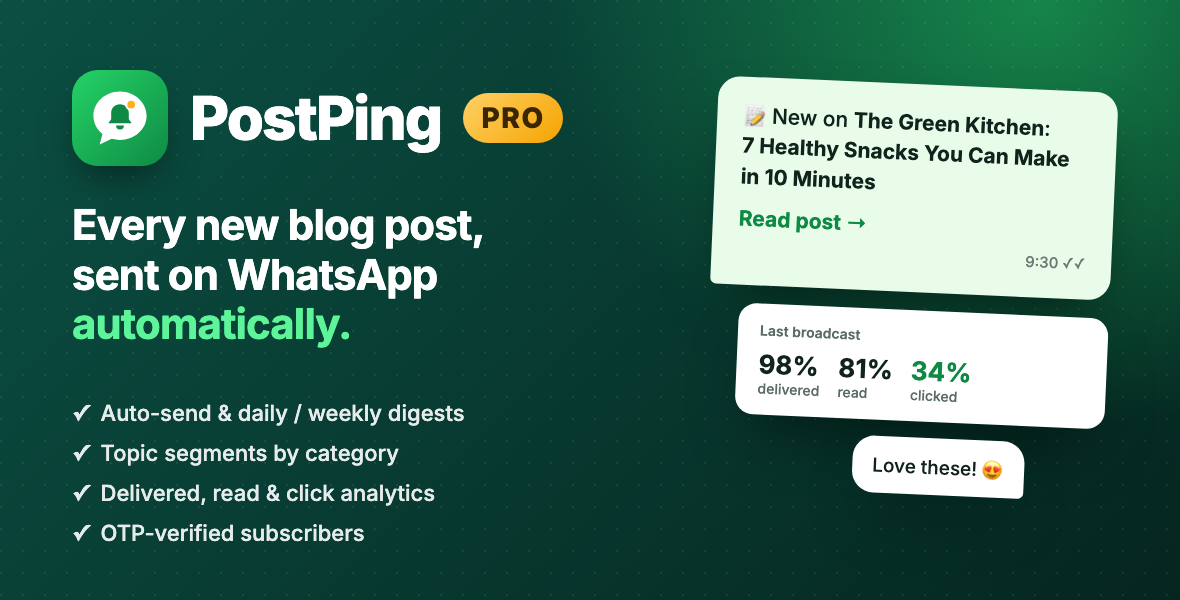 Afojet PostPing Pro – Auto-send Blog Posts on WhatsApp preview